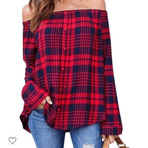 Off shoulder checkered blouse